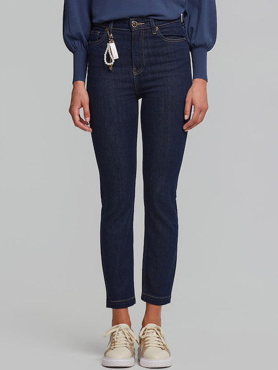 High Waist Women's Jean Trousers in Slim Fit Blue