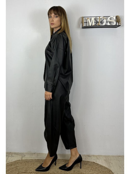 Damen Stoff Hose mit Gummizug Black