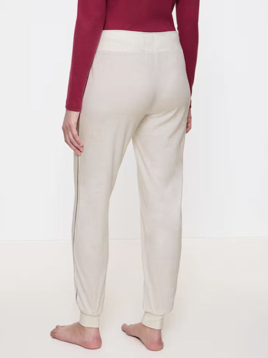 Women's Fabric Trousers with Elastic Striped White