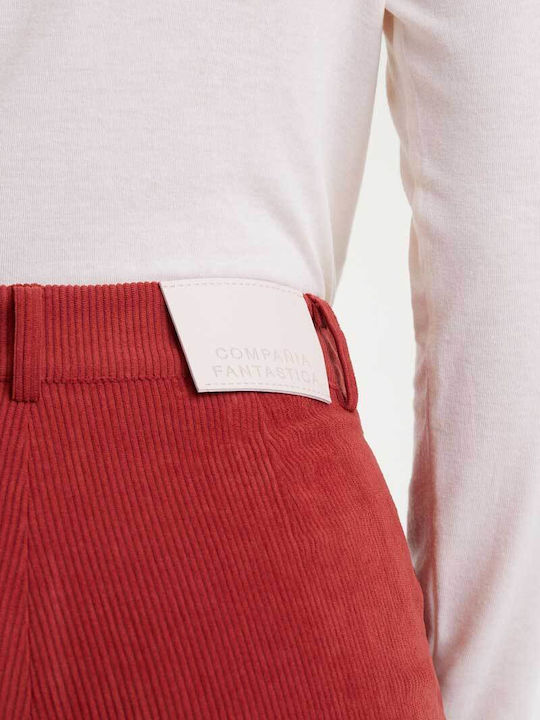 Women's High-waisted Fabric Trousers Straight Line Brown