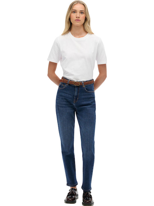 Hoch tailliert Damenjeans in Mom-Passform Deep Indigo Denim