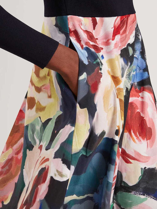 Rochie Midi Mânecă Lungă Albastru Închis