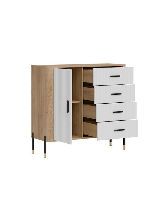 Sideboard Flosora 117 made of Wood & Metal with Drawers White, Oak, Black 40x40x109cm