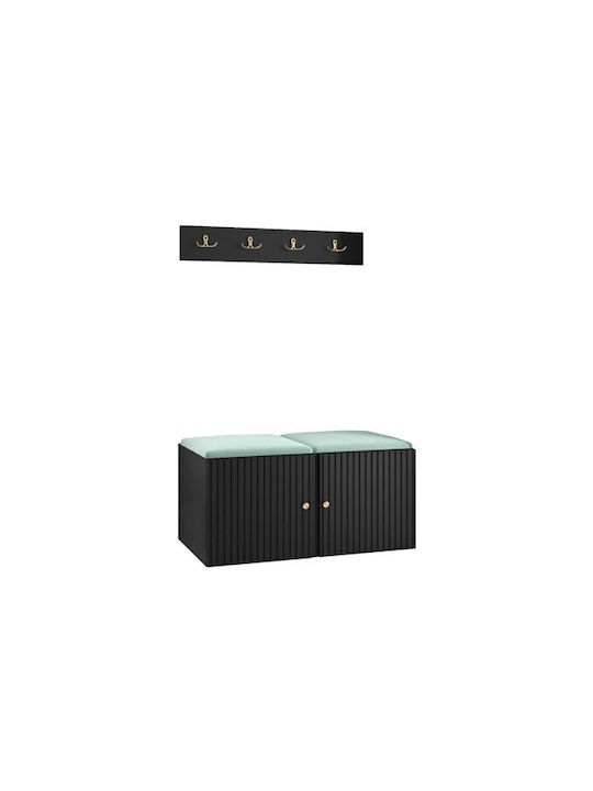Hartford 384 Entry Furniture with Mirror & Hanger Turquoise, Black 84x44x42cm