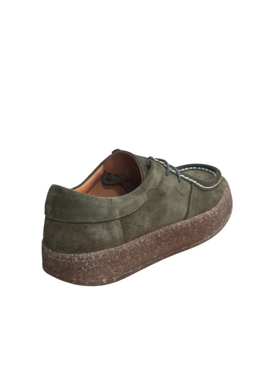 Leather Women's Loafers in Khaki Color