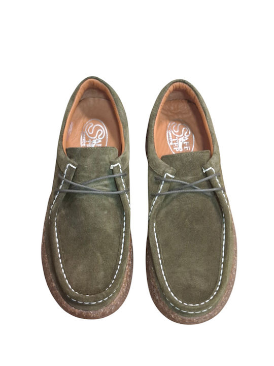 Leather Women's Loafers in Khaki Color