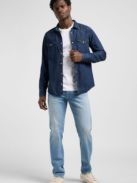 Western Long-sleeved Cotton Shirt Blue