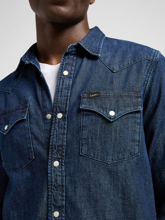 Western Long-sleeved Cotton Shirt Blue