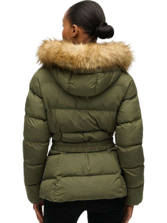 Fuji Γυναικείο Puffer Μπουφάν για Χειμώνα Beetle Green