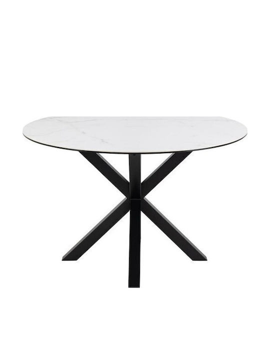 Norsica 780 Round Table Dining Room with Glass Surface White Marble, Black 76x76cm