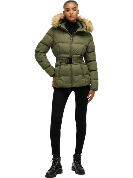 Fuji Γυναικείο Puffer Μπουφάν για Χειμώνα Beetle Green