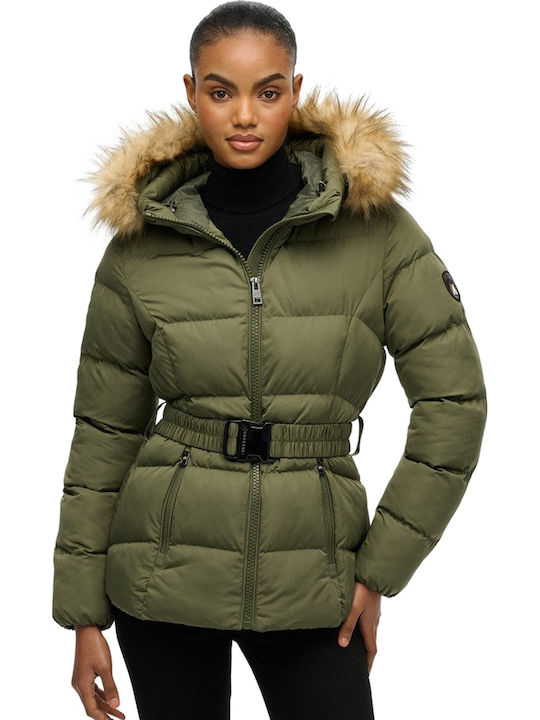 Fuji Γυναικείο Puffer Μπουφάν για Χειμώνα Beetle Green