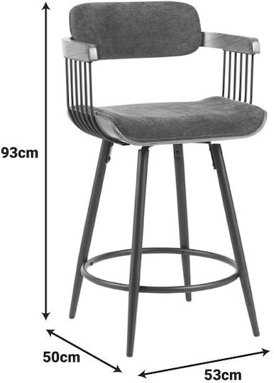 Stool Bar with Backrest Metallic Cameo Black-walnut Anthracite 53x50x93cm