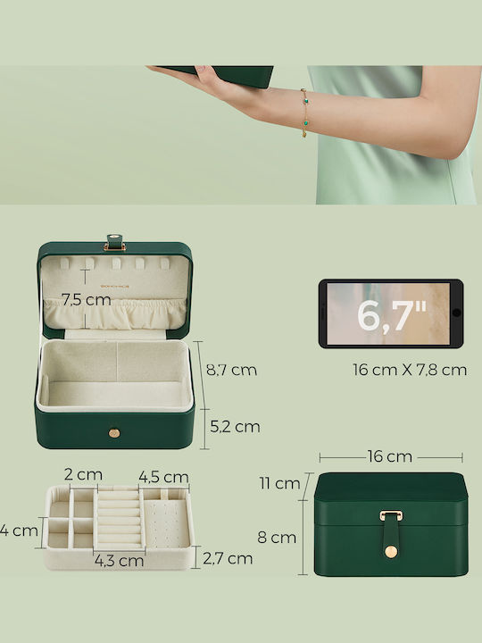 Songmics Green Travel Jewellery Box 16x11.6x7.5cm