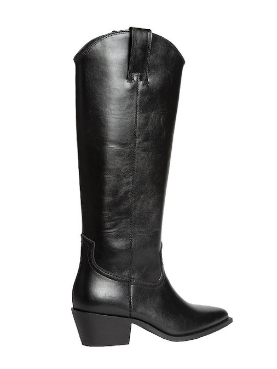 Synthetic Leather Medium Heel Women's Boots Black