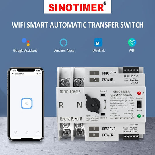 Sinotimer Zweipolig Umstellung Schienenumschalter WiFi 230V 125A