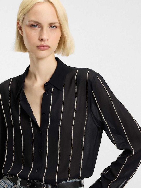 Eldja Women's Striped Long Sleeve Shirt Black