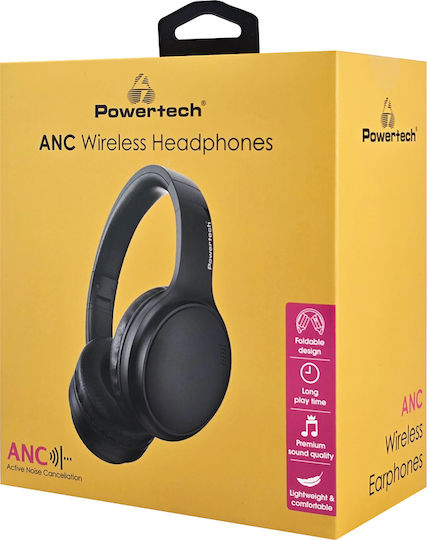Powertech PT-1463 Ασύρματα / Ενσύρματα On Ear Ακουστικά με 30 ώρες Λειτουργίας Μαύρα