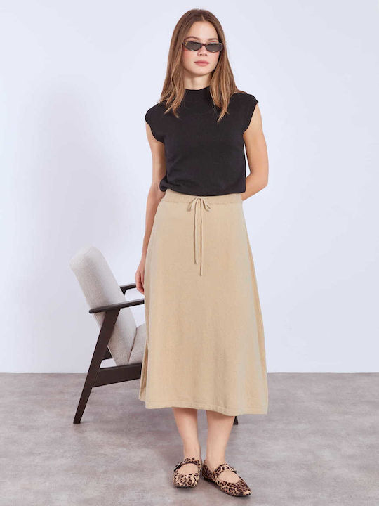 Celestino Damenrock Strick Midi Loose Fit Dunkel Beigefarbe