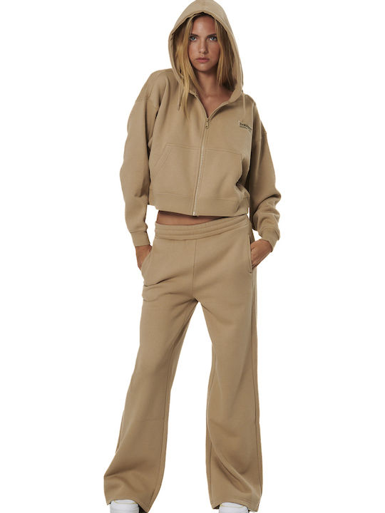 Pantaloni de Trening Larg Fleece Bej