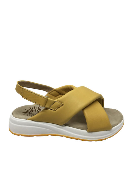 Leather Women's Flat Sandals Anatomic in Yellow Color