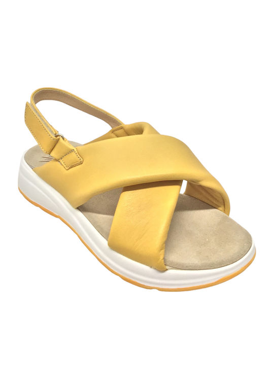 Leather Women's Flat Sandals Anatomic in Yellow Color