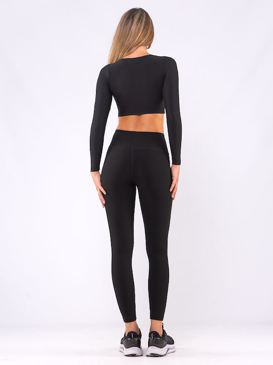 Women's Long Firming High Waist & Push Up Leggings with Fleece Lining Black
