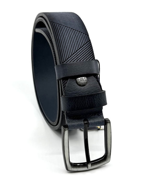 Wide Men's Belt Leather Blue