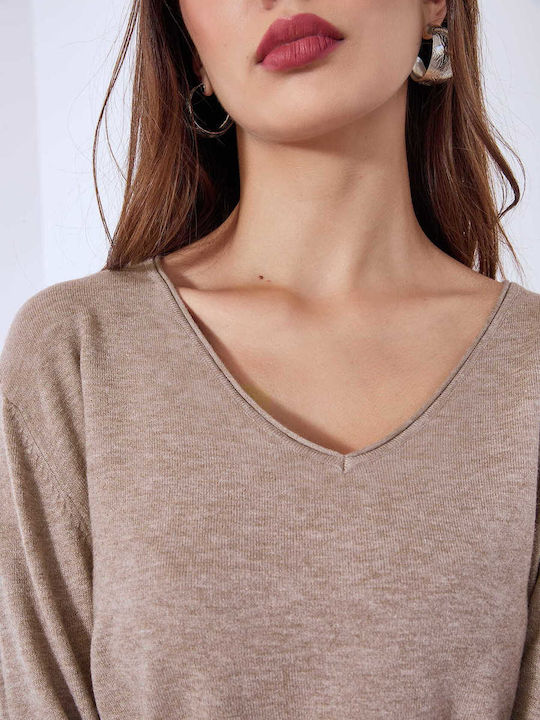 Celestino Women's Sweater Raw Edge Details Light Brown