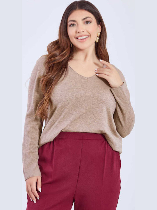Celestino Women's Sweater Raw Edge Details Light Brown