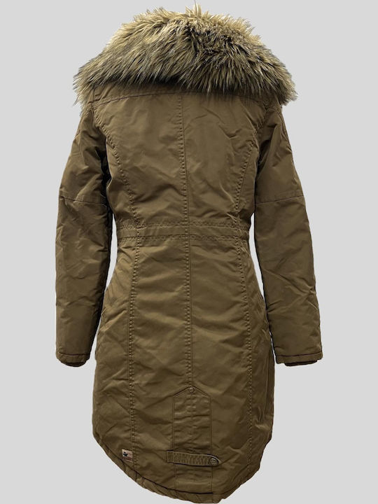 Γυναικείο Μπουφάν Παρκά για Χειμώνα Light Brown