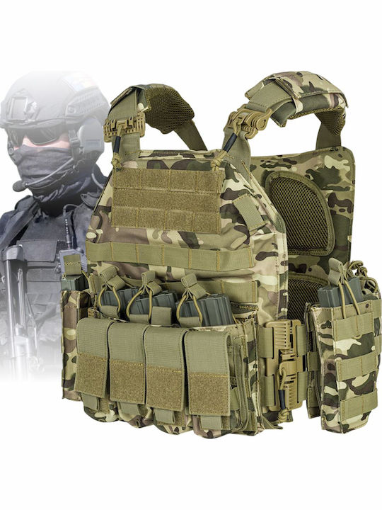 Vestă Tactică Reglabilă Multicam Linovit Tip Plate Carrier Airsoft Paintball Vânătoare în Aer Liber Material Oxford 1000d Sistem Molle Buzunare Multiple Buzunare Interne Plăci Balistice Camuflaj Verde