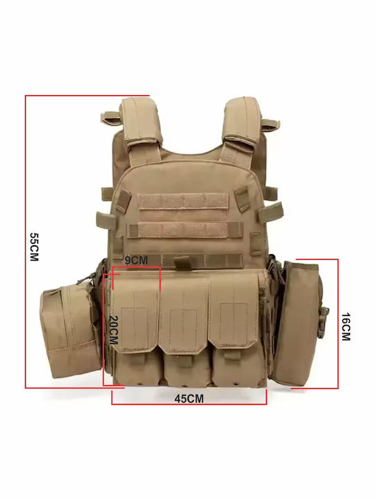 Linovit Vestă Tactică Reglabilă Airsoft Paintball Vânătoare Outdoor Material Oxford 600d Sistem Molle Multiple Buzunare Față Spate Buzunare Interne Plăci Balistice Kaki