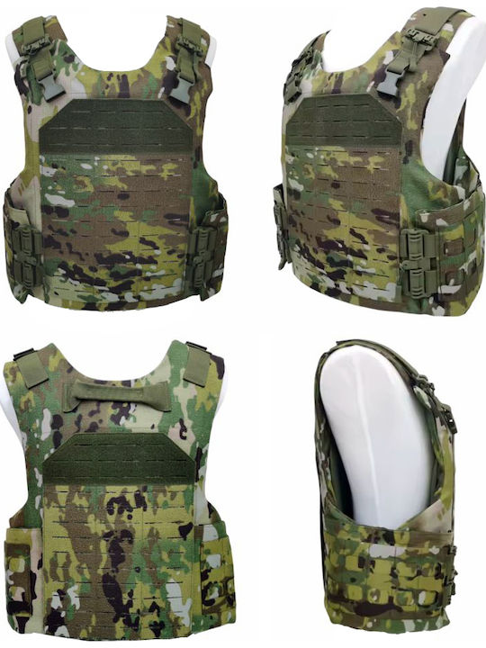 Linovit Vestă Tactică Reglabilă Impermeabilă Sistem Molle Buzunare Modulare Suport Plăci Balistice Airsoft Paintball Vânătoare Activități în Aer Liber Camuflaj Kaki