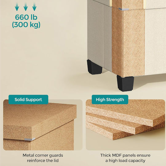 Bench Stool With Storage Space Upholstered With Beige Fabric 110x38x40cm