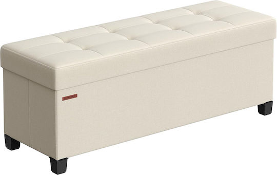 Bench Stool With Storage Space Upholstered With Beige Fabric 110x38x40cm
