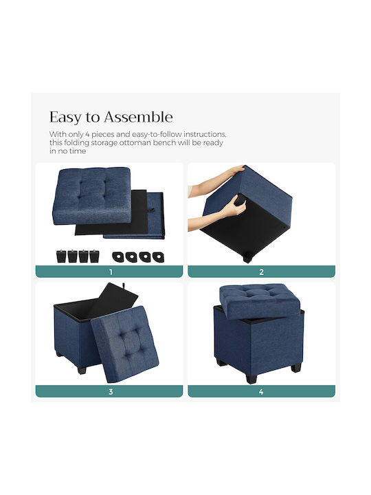 Stool For Living Room With Storage Space Upholstered with Fabric Blue 38x38x40cm