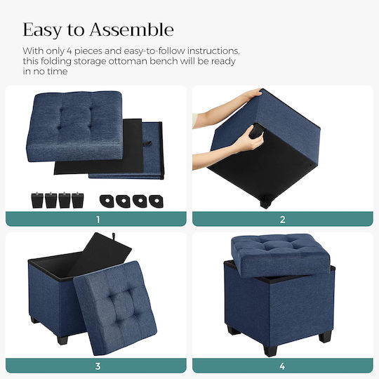 Stool For Living Room With Storage Space Upholstered with Fabric Blue 38x38x40cm