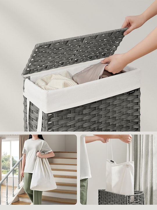Songmics Καλάθι Απλύτων Πλαστικό με Καπάκι 46x20x61cm Γκρι