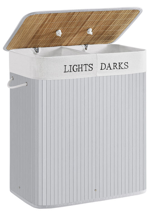 Songmics Καλάθι Απλύτων Bamboo με Καπάκι 52x32x62.5cm Γκρι