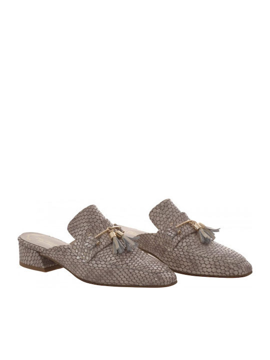 Leather Mules with Heel in Beige Color