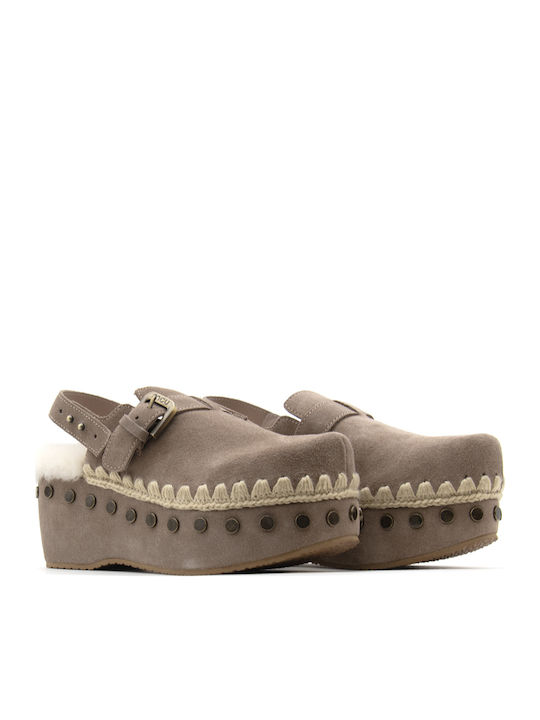 Leather Winter Women's Slippers Gray