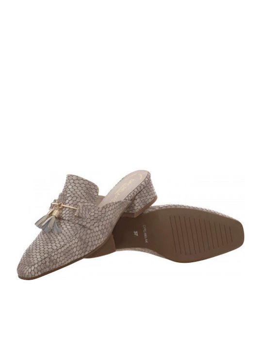 Leather Mules with Heel in Beige Color