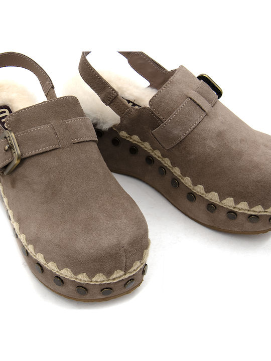 Leather Winter Women's Slippers Gray