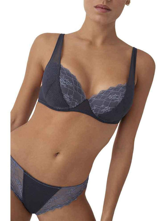 Promise Lace Underwear Set with Bra & Brazil Blue Shade