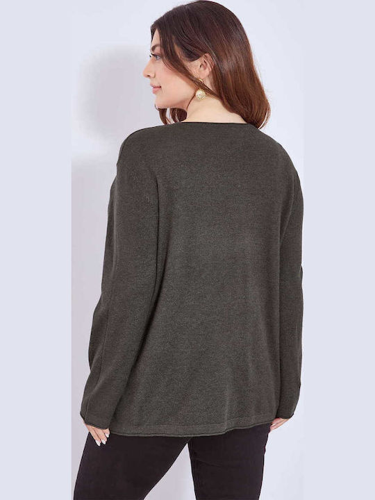 Celestino Women's Sweater Raw Edge Loose Fit Anthracite
