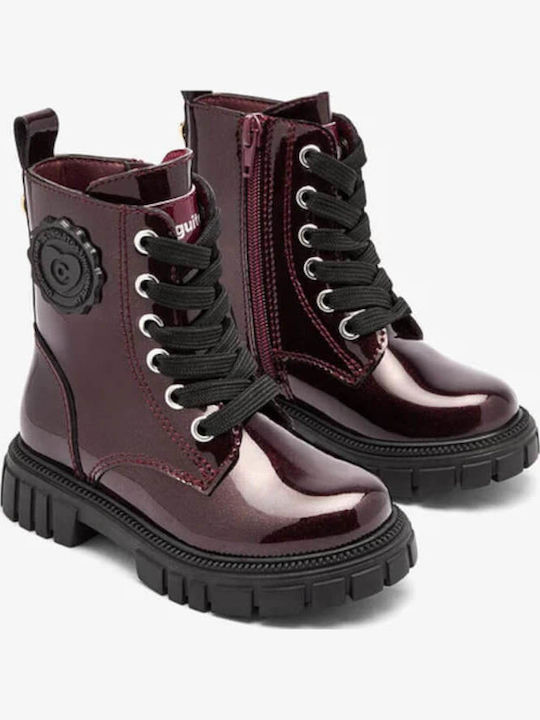 Cizme Copii din Lac cu Șireturi Burgundy