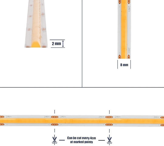 GloboStar Ταινία LED Bee 24V Θερμό Λευκό Φως 5m Τύπου COB