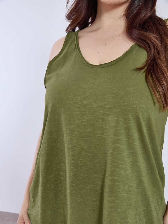 Women's Blouse Cotton with V Neckline Green