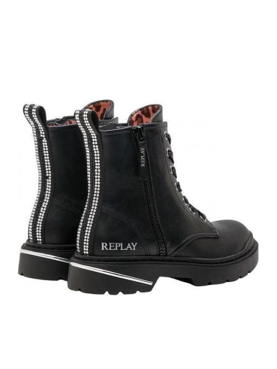 Joplin Lederne Kinderstiefel mit Schnürsenkeln Schwarz